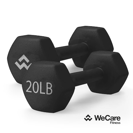 Wecare Fitness Neoprene Coated 20 Lbs Dumbbells for Non-Slip Grip, Set of Two, Black, 2PK WC-2P-20LB-BK